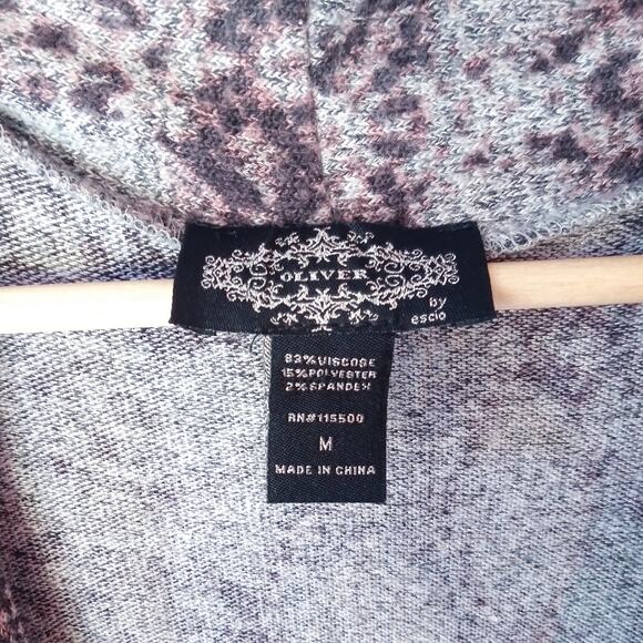 Oliver Escio M Snake Print Cardigan Duster Sweater Lightweight Boho Gray Green - Picture 6 of 10